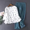 New Japanese style spring and autumn ladies cotton crepe cloth long-sleeved trousers pajamas cactus comfortable home service ► Photo 1/6