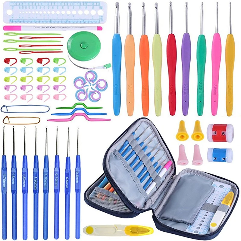 

Jiwuo 53 pcs Crochet Hooks Needles Knit Scissor Stitches Knitting Needle Craft Crochet Set With Case DIY Weave Sewing Tools