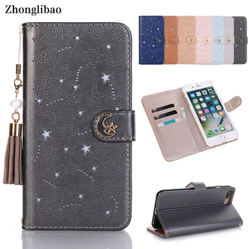

Luxury Tassel Pearl Hollow Leather Flip Case for Iphone X 8 7 6 6S Plus Xs Max Xr Cute Star Month Magnetic Wallet 360 Book Cover