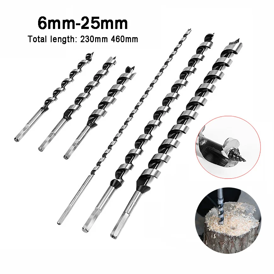 6mm-25mm Auger Wood Drill Bit Hex Shank Extra Long 230mm-460mm Joiner Fast Cut 