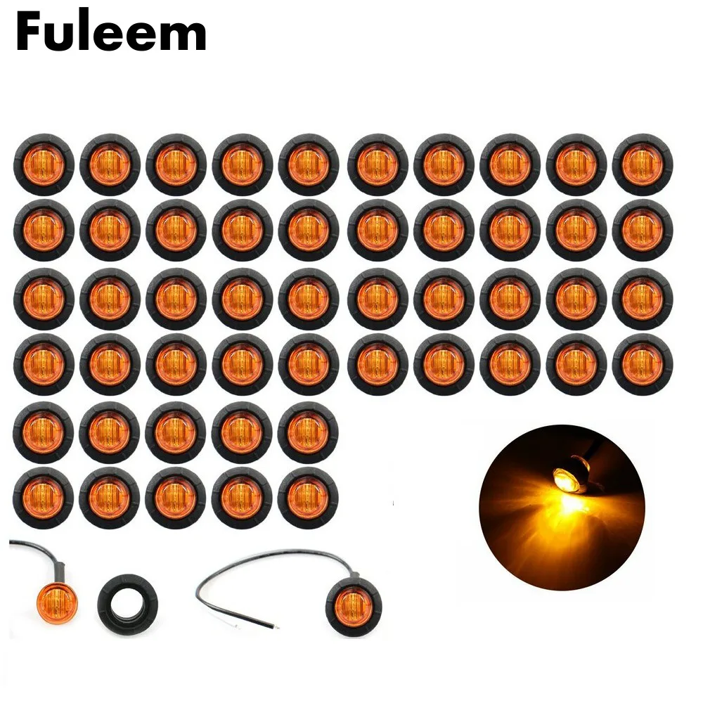 

Fuleem 50PCS 3led Amber 3/4 Inch Mini Led Marker Clearance Light side marker lights 12V Waterproof