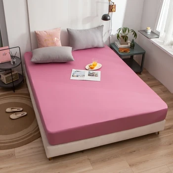 

Fitted Sheet Mattress Cover Solid Color 40s Cotton Bed Linens Flat Sheets with Elastic Band Double Queen Size Bedsheet 180X200CM