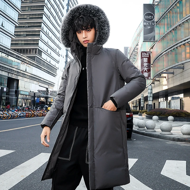 

TFETTERS Men Brand 2019 New Down Jacket Men Winter White Duck Down Jacket Business Long Thick Winter Coat Puffer Jacket Men