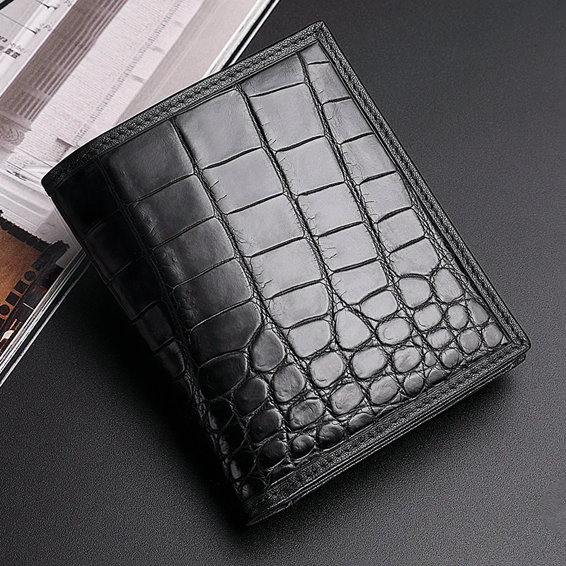 Authentic Real Crocodile Skin Men's Short Purse Small Card Holders Genuine Exotic Alligator Leather Male Bifold Wallet 3