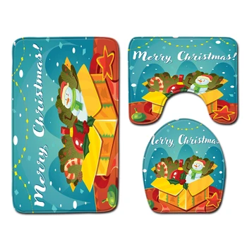 

Merry Christmas Home Decor Bathroom Pad Floor Mat Carpet Absorbent Pedestal Rug Lid Toilet Cover Santa Claus Decor Bath Mat Set