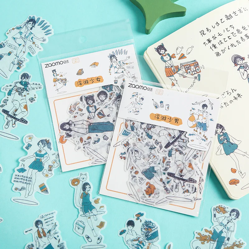 

40pcs Floating Girl Series PDA and Paper Stickers Into The Text Handbook Decoration Material Thank You Stickers Seal Labels