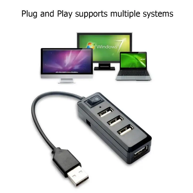 4 порта USB 2,0 концентратор с переключателем компьютерный разветвитель Портативный USB удлинитель адаптер Plug and Play поддержка горячей замены
