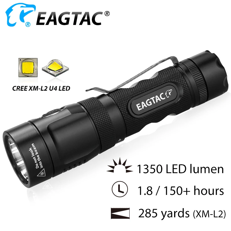 

EAGTAC TX25C2 XML2 1350 Lumen Super Bright LED Flashlight Compact EDC Torch 18650 CR123A Battery Multi Mode Side Switch Strobe