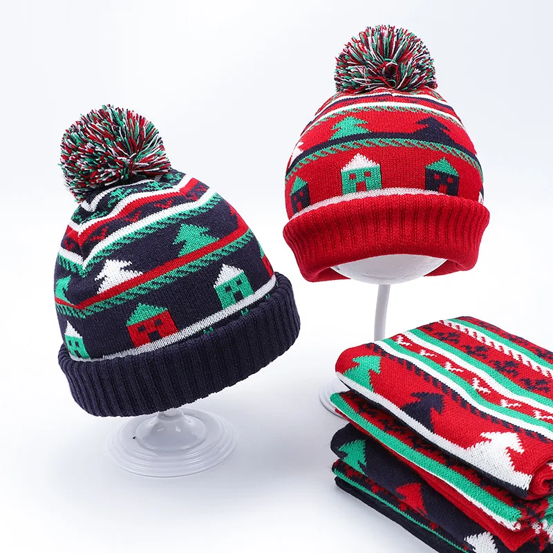 Детская шапка и шарф, зимний комплект для маленьких мальчиков шапочки для девочек Рождество акриловые теплая помпоном из кареточной ткани с Лыжный Спорт на открытом воздухе, Детские аксессуары