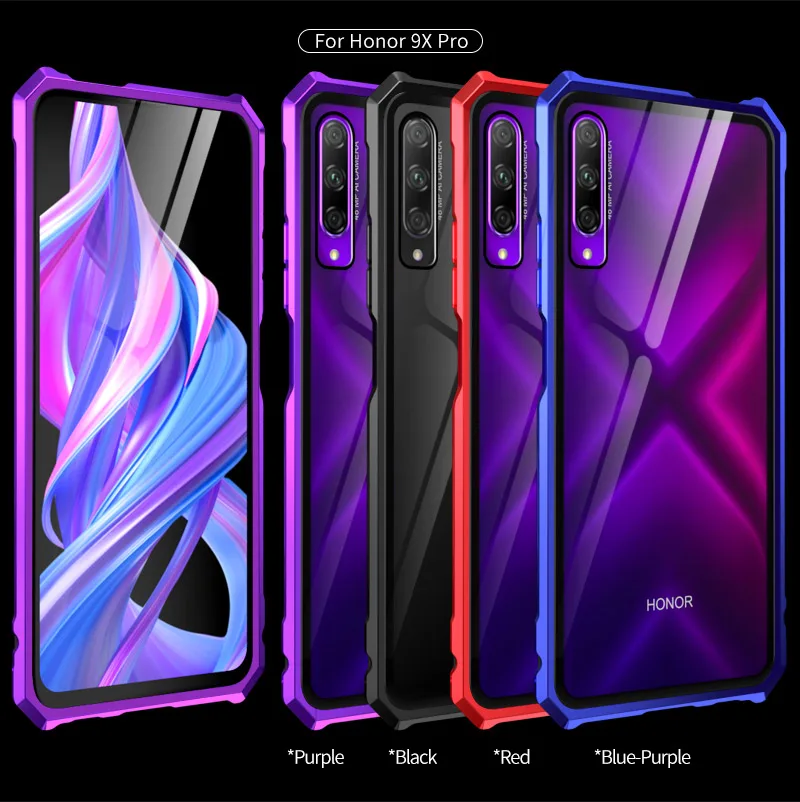 Роскошный чехол для huawei Honor 9X, металлический бампер с рамкой и прозрачная задняя крышка из закаленного стекла для huawei Honor 9X Pro, чехол