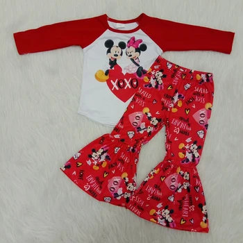 

Girls Red Long Sleeve Top Bell Bottom Pants Outfits Children Spring Autumn Baby Girls Clothes Sets Baby Outfit