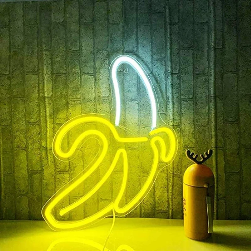 

ELEG-Banana Shaped Neon Signs LED Neon Lights Art Wall Decorative USB Lights for Room Wall Kids Bedroom Birthday Gift Party Bar