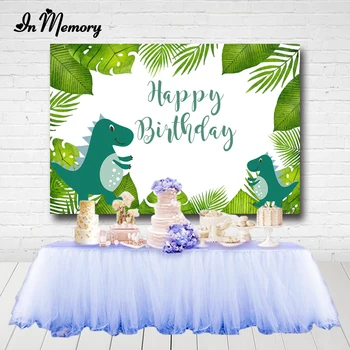 

InMemory Photography Background Green Leaves Boys Dinosaur Party Backdrop For Photo Studio Custom Photocall