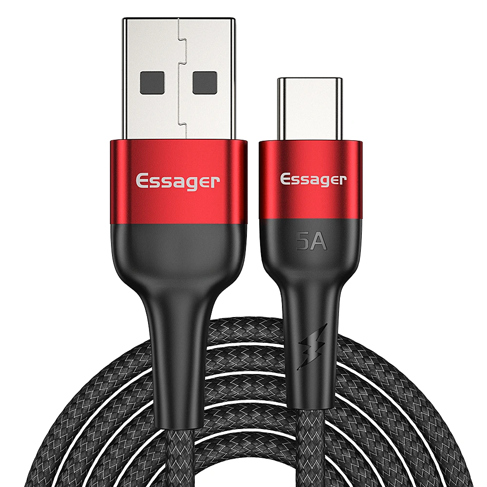 Essager 5A usb type C кабель для huawei mate 20 P30 P20 P10 P9 Pro OPPO R9 R7 R5 USBC type-C шнур Быстрая зарядка 4,0 USB-C кабель - Цвет: Красный