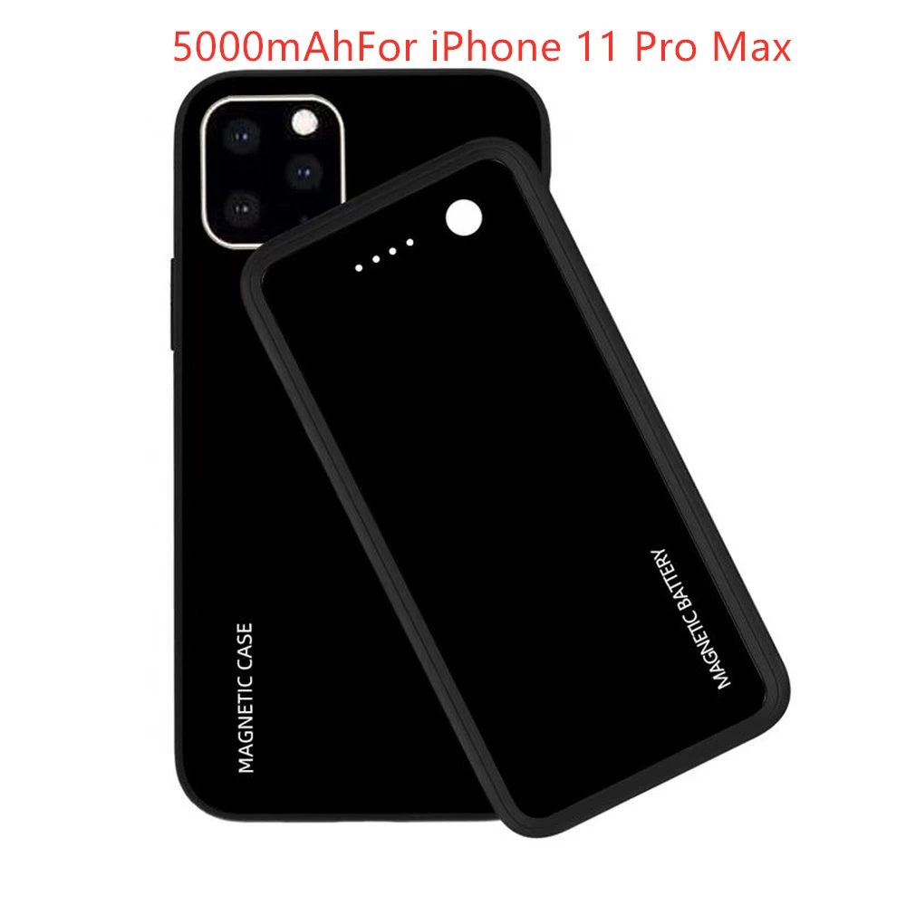 Чехол для аккумулятора для iphone 11 Pro Max магнитное Беспроводное зарядное устройство чехол для iphone 11 2 в 1 Внешний чехол для аккумулятора - Цвет: 5000mAh black