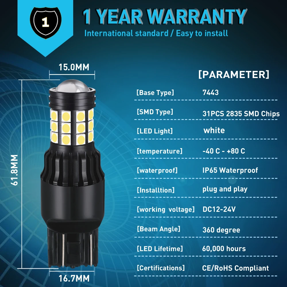 2x автомобильный 7443 светодиодный Canbus 31SMD 2835 Светодиодный T20 W21W 1156 BA15S T15 T16 W16W 3157 3156