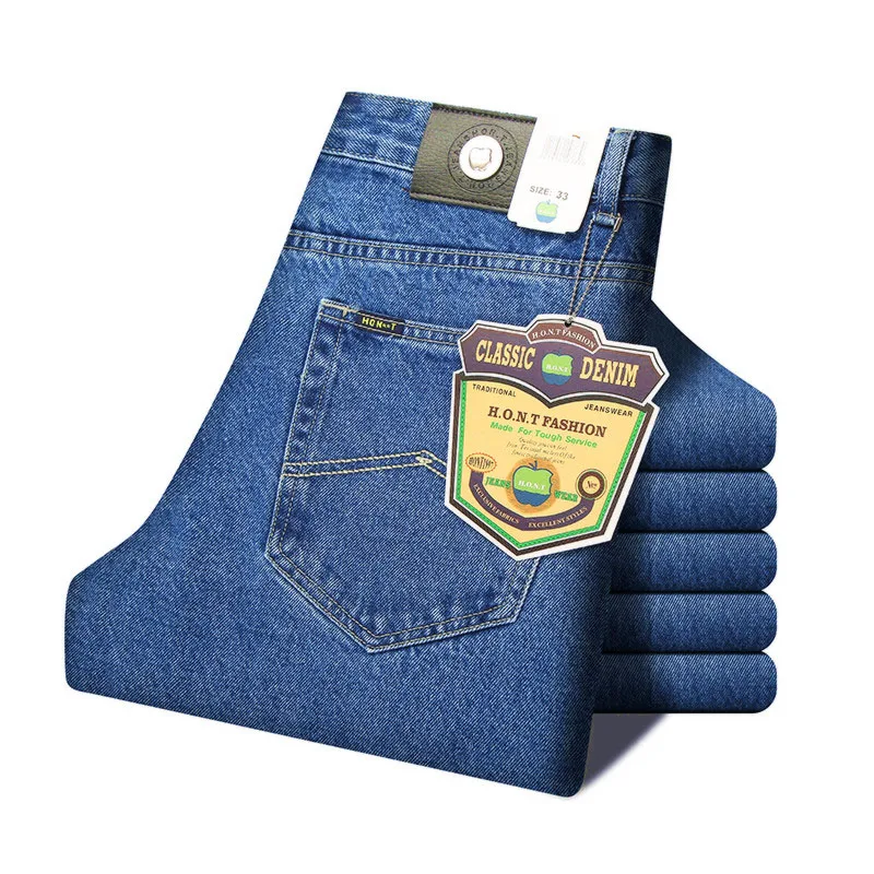 Blue Jeans Мужские деловые джинсы, Классические весенние осенние мужские обтягивающие прямые Стрейчевые Брендовые джинсовые штаны, летние комбинезоны, облегающие брюки - Цвет: Blue Jeans