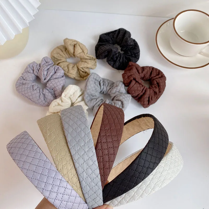 

New Korean Style Women Elegant Rhombic Plaid Hair Scrunchies Headbands Quality Wide Solid Hair Band Hair Holder Hair Accessories