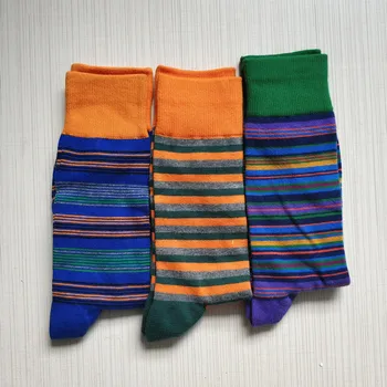 

3 Pack Men's Orange Colorful Strip Socks