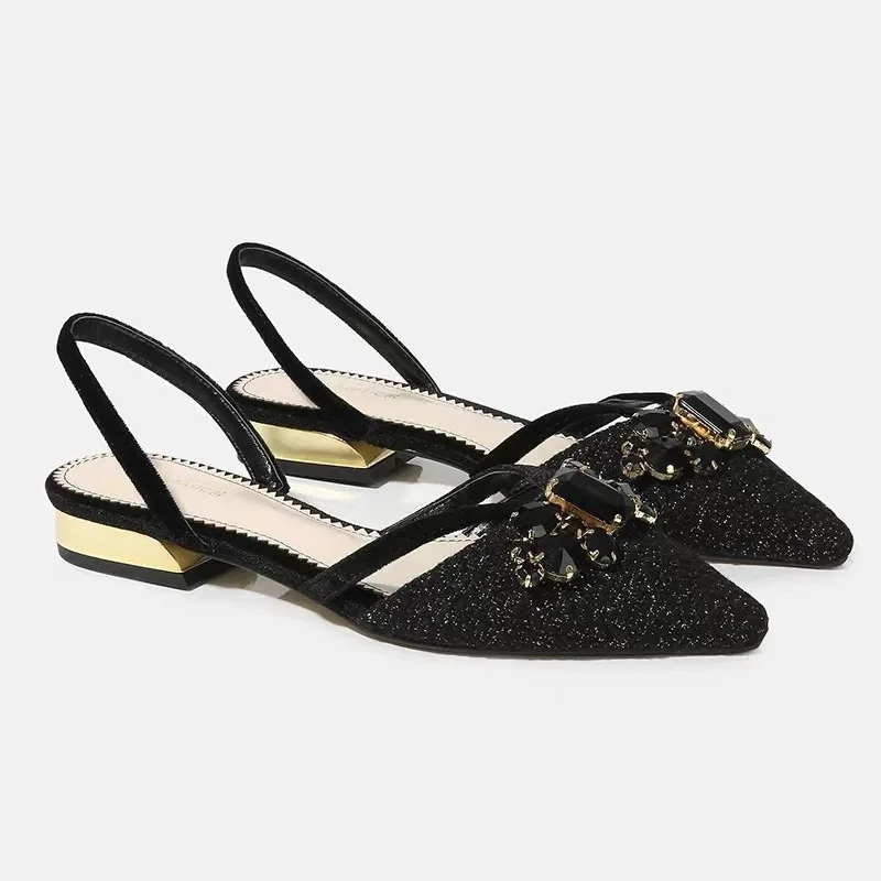 

Za Flat Sandals New Style Pointed-Toe Cutout-Back Fashion Buckle Simple Large Size WOMEN'S Shoes