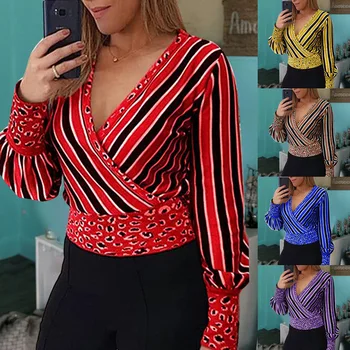 

Summer Chiffon Tops Women Blouses Ruffles Plus Sizes Befree Boho Strip Leopard Elegant Lady Sexy Spring Casual Shirts