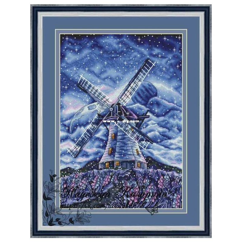 Blue fantasy windmill romantic Fairy tale world Starry sky 9954