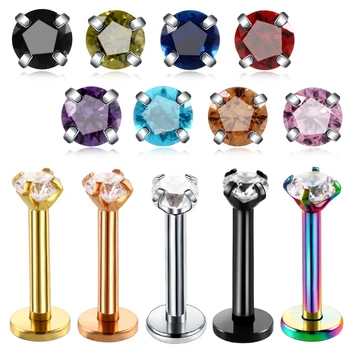 

1PC Colorful Labret Lip Ring Zircon Internally Threaded Prong Gem 16G Tragus Helix Ear Piercings Earring Cartilage Women Jewelry