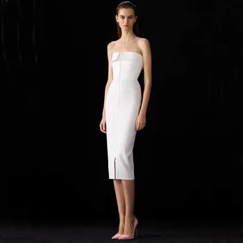 

wholesale 2019 Newest Women dress white Strapless Sweet and sexy Tight Celebrity Cocktail party bandage dress