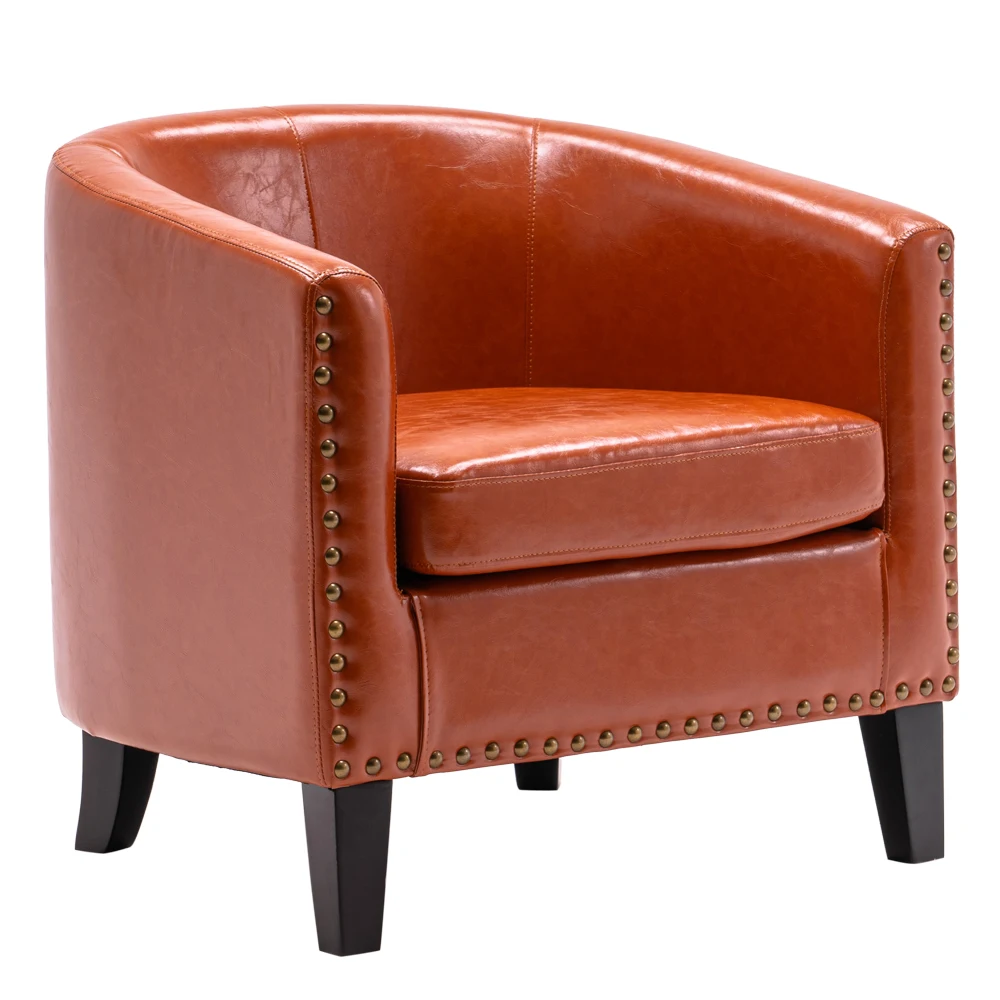 

Circle Chair Single Sofa Modern Minimalist with Copper Nails PU Brown Orange 73x64x70CM for Living Room Bedroom Etc[US-Stock]