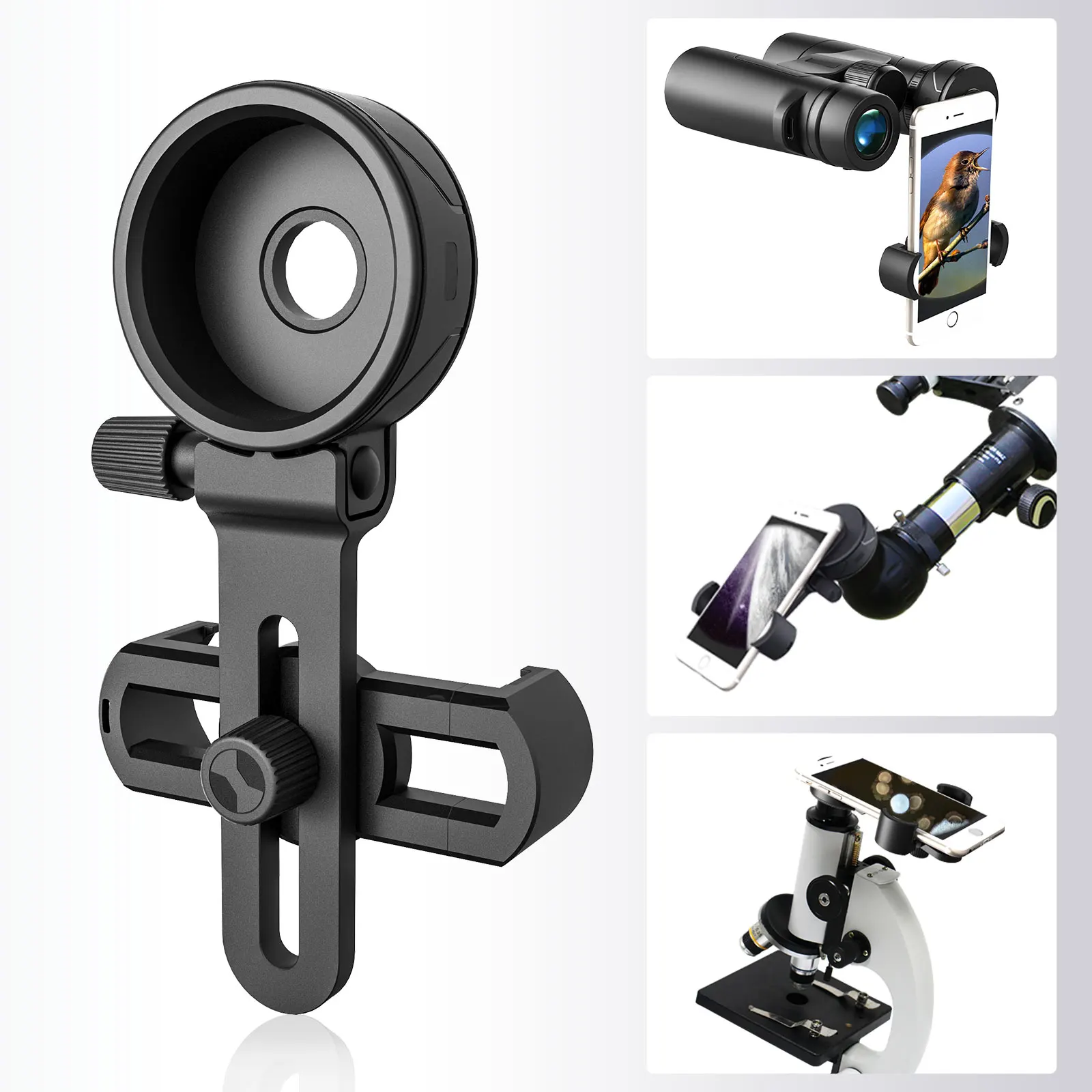 Universal Smartphone & Tablet Sucker Holder Camera Lens Telescope Adapter Clip Mount Connector Stand Holder Compatible with Binocular Monocular Spotting Scope Telescope and Microscope 