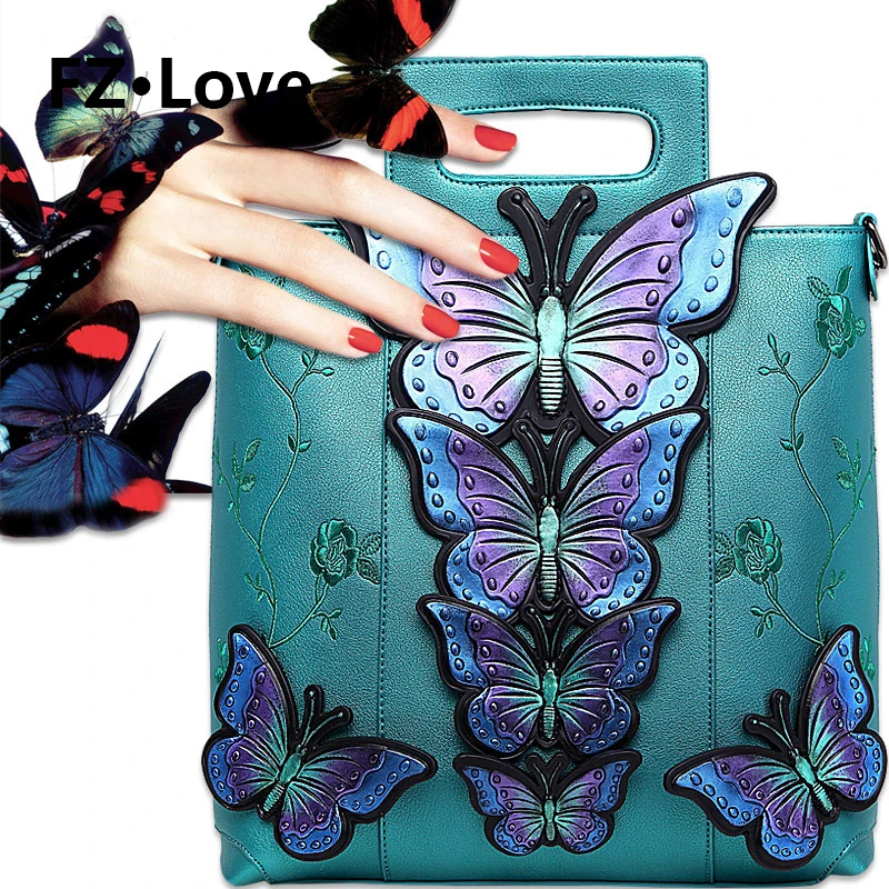 Women's Shoulder Bag Handbag Tote Purse PU Leather Crossbody Bags Butterfly Hand Painted Flower Embroidery Handle | Багаж и сумки