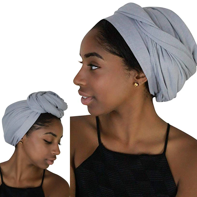 BOHOWAII, повседневный трикотажный турбант, сплошной цвет, повязка на голову, тянущийся длинный шарф для волос, тюрбан, галстук, капот, хиджаб, шарфы, 180x80 см, Тюлевая лента - Цвет: 5