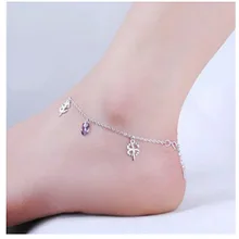 Стиль 925 пробы ножной браслет женский корейский стиль мода клевер аметист ноги украшения