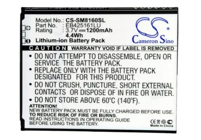 Batteria Cameron Sino 1200Mah Per Samsung Galaxy Ace 2 Ace Ii X Mostra S Duos S Duos 2 Trend Ii Trend Ii Duos Gt-I8160 I8160P