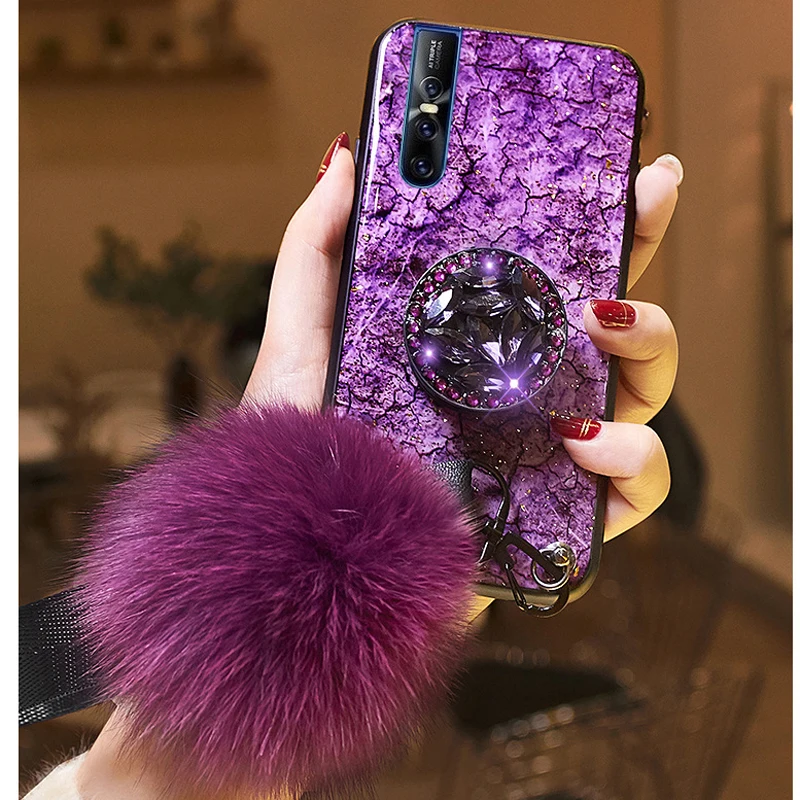 Чехол для Vivo V17 Pro S5 X7 Y3 Y17 Y75A Y79A Y73 Y75S V15 VS1 IQOO X23 X21 с блестящим плюшевым шариком и