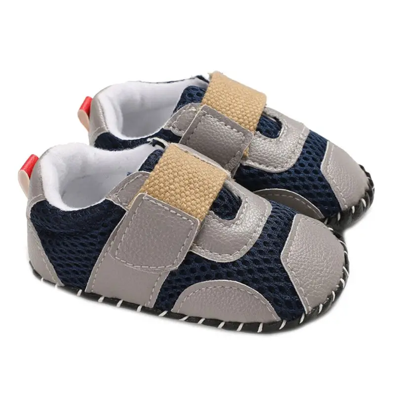 Обувь без шнуровки из искусственной кожи для маленьких мальчиков; сетчатые Лоскутные кроссовки с нескользящей резиновой мягкой подошвой для малышей; От 0 до 1 года