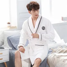 Карманная белая Пижама кимоно халат для мужчин коралловый флис Ночная Рубашка домашняя одежда мягкая теплая одежда для сна зимний банный Халат