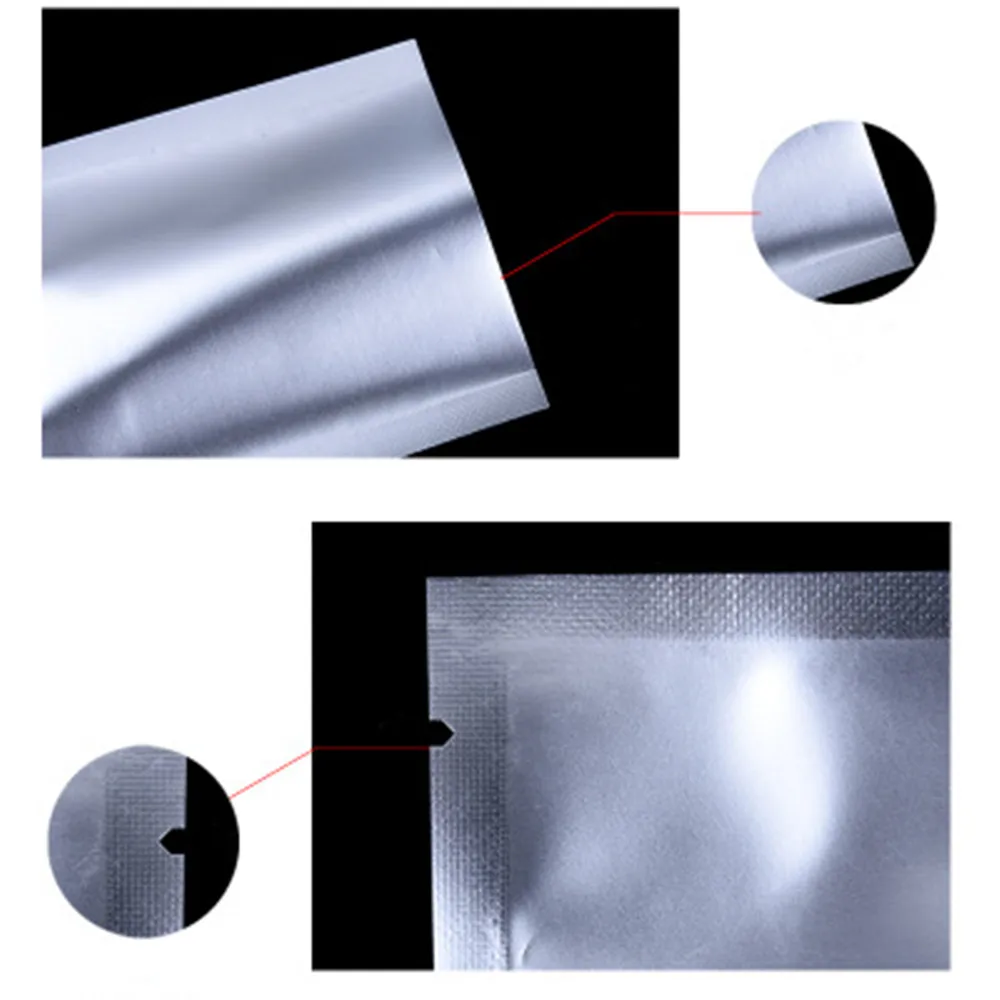 100Pcs Matte Silver Open Top Aluminum Foil Bag Tear Notch Heat Vacuum Seal Candy Tea Ground Coffee Powder Bean Package Pouches