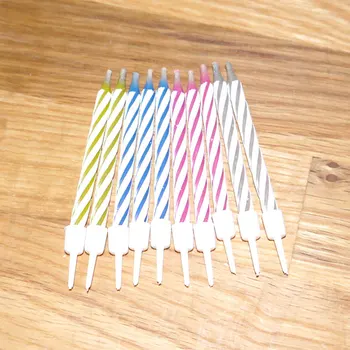 

20Pcs Magic Trick Holder Relighting Candles Pack 10pcs of Candles Party Joke candles Striped Birthday Cake