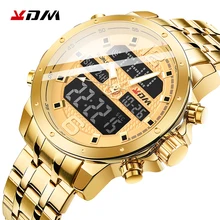 KDM, мужские часы, кварцевые, цифровые, повседневные, деловые, наручные, lcd, Роскошные, золотые, нержавеющая сталь, водонепроницаемые, спортивные часы, Reloj Masculino