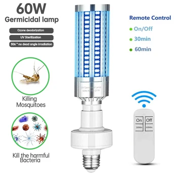 

2020 Newest 60W UV Germicidal Light Led UVC Light Bulb E27 Germicidal Lamp Remote Control Corn Bulb Disinfection Sterilizer