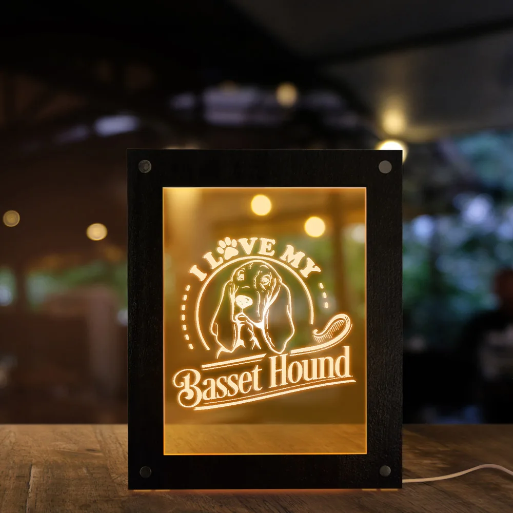 

I Love my Basset Hound Dog Breed Lighting Text Photo Frame Pedigree Canine Animal Pet Kid Room Sleepy Night Light Dog Lover Gift