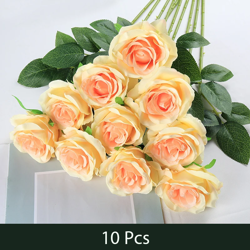 10 шт., розы, искусственные цветы, шелковые розы, высота 50 см, свадебные цветы, украшение, Роскошный домашний декор, подарок на день Святого Валентина - Цвет: SMTMG015