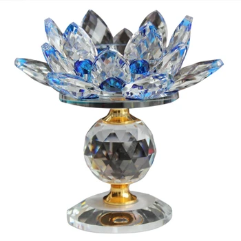 

HOT Glass Block Lotus Flower Metal Candle Holders Feng Shui Home Decor Big Tealight Candle Stand Holder Candlesticks-Blue