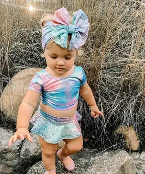 

Fashion Toddler Kids Baby Girls Summer Swimming Bathing suit Gradient Tops Skirt 3Pcs Outfits Set