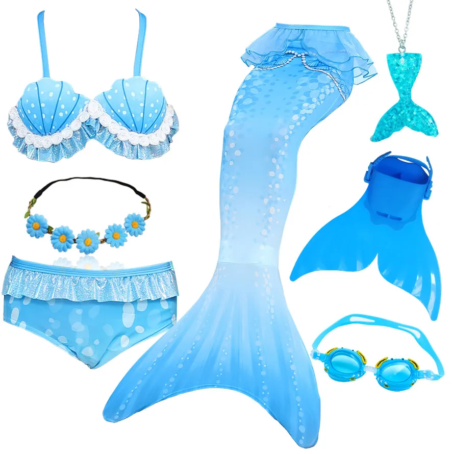 Kids Mermaid Tail for Swimming for Girls Mermaid Costume Cosplay Children Swimsuit Fantasy Beach Bikini Can Add Monofin Fin
