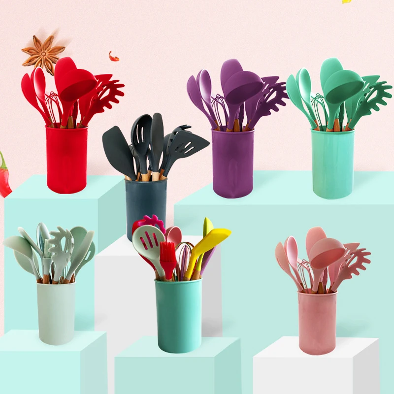 

12pcs Silicone Kitchenware Cooking Utensils Set Heat Resistant Kitchen Non-Stick Cooking Utensils Baking Tools with Storage Box