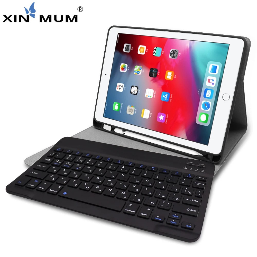 

Russian Keyboard For iPad 9.7 Inch 2017 2018 Detachable Bluetooth Keyboard with PU Leather Case Tablet Protective Cover Pen Slot