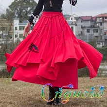 Размера плюс женская повседневная хлопчатобумажная льняная плиссированная юбка макси для танцев дизайнерская Асимметричная юбка для женщин