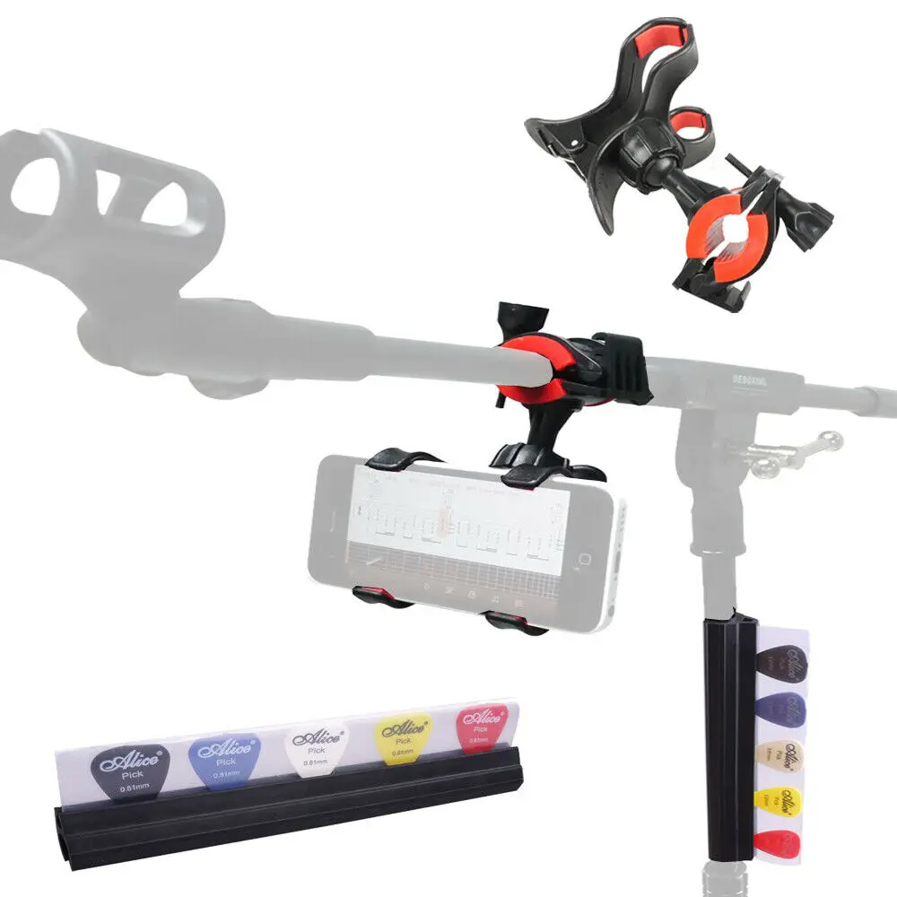 Universal Music Sheet Stand Microphone Mic Stand Phone Holder & 5pcs Picks Guitar Pick Holder for iPhone 11 X Cell Phone